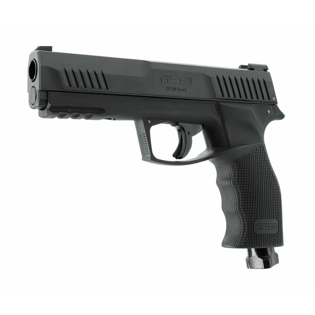 a black tp50 gun with a white background