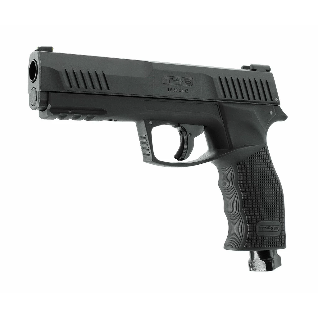 a black tp50 gun with a white background