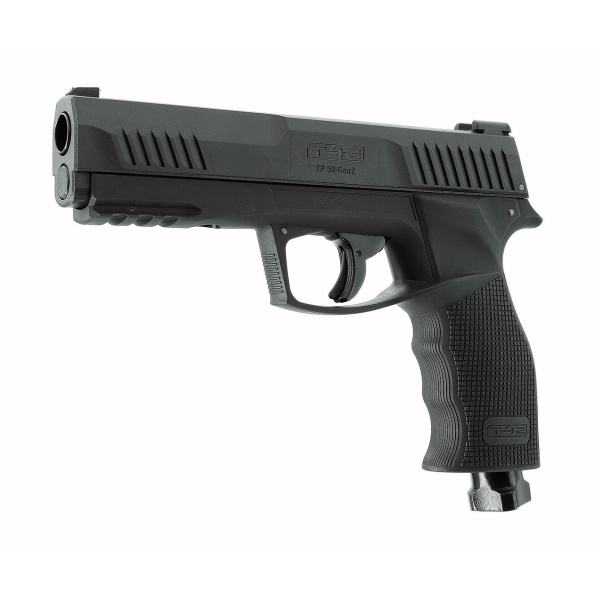 a black tp50 gun with a white background