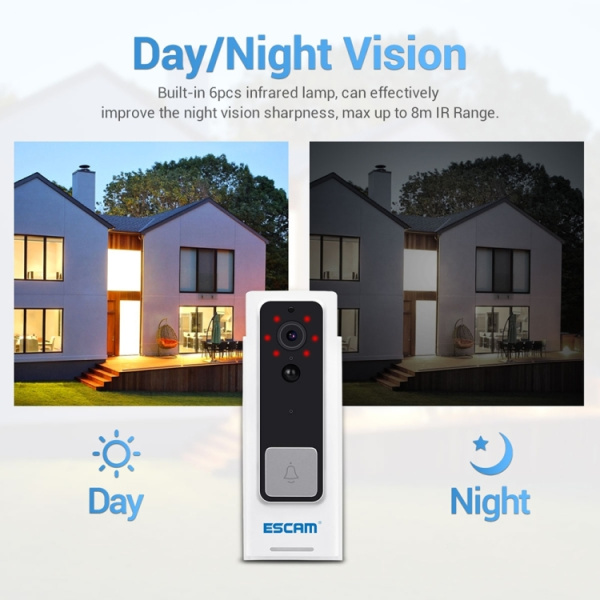 ESCAM V3 1.7mm 120 Degree Wide-angle Lens Smart WiFi Video Intercom Doorbell with Chime, Support Human Infrared Detection / Motion Detection & Infrared Night Vision - Bild 6