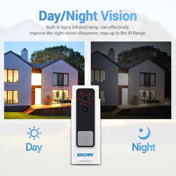 ESCAM V3 1.7mm 120 Degree Wide-angle Lens Smart WiFi Video Intercom Doorbell with Chime, Support Human Infrared Detection / Motion Detection & Infrared Night Vision - Bild 6