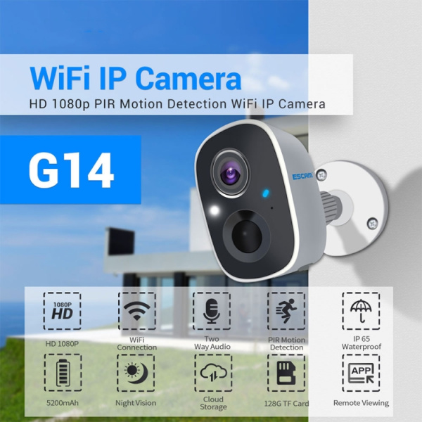ESCAM G14 Rechargeable 1080P Full HD AI Recognition Infrared Night Vision WiFi Camera - Bild 2