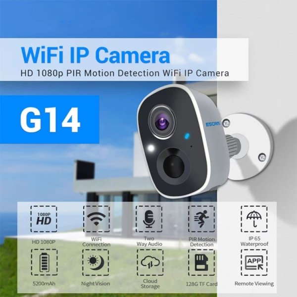 ESCAM G14 Rechargeable 1080P Full HD AI Recognition Infrared Night Vision WiFi Camera - Bild 2