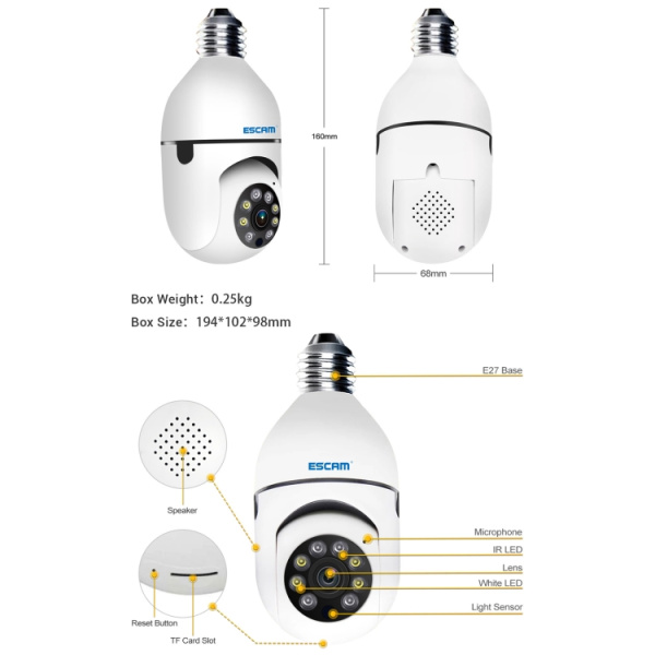 ESCAM PT208 1080P HD Light Bulb WiFi Camera, Support Motion Detection, Two-way Audio, Night Vision, TF Card - Bild 9