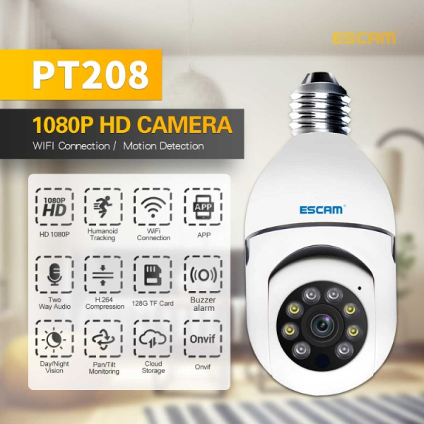 ESCAM PT208 1080P HD Light Bulb WiFi Camera, Support Motion Detection, Two-way Audio, Night Vision, TF Card - Bild 2