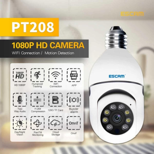 ESCAM PT208 1080P HD Light Bulb WiFi Camera, Support Motion Detection, Two-way Audio, Night Vision, TF Card - Bild 2