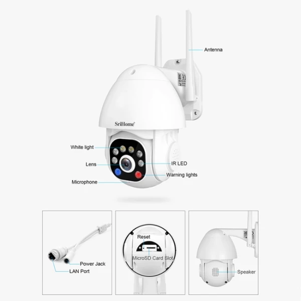 SriHome SH039B 3MP Sound and Light Alarm IP66 Waterproof Dome Camera - Bild 10