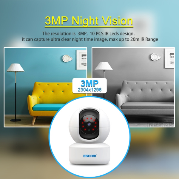 ESCAM QF005 3MP Indoor HD WiFi Pan-tilt Camera, Support Motion Detection / Two-way Audio / Night Vision - Bild 3