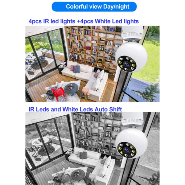 360 Degrees Rotation 2.0 Million Pixels Wireless Bulb Shape Camera, Support Motion Detection & Infrared Night Vision & Two-way Audio & TF Card - Bild 11