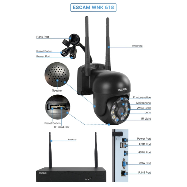 3.0 Million Pixels 8-channel Wireless Dome Camera HD NVR Security System, Support Motion Detection & Two-way Audio & Full-color Night Vision & TF Card - Bild 4