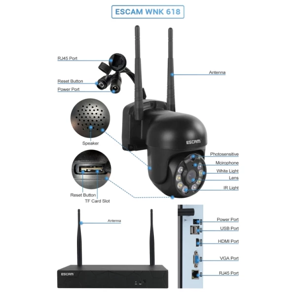 3.0 Million Pixels 8-channel Wireless Dome Camera HD NVR Security System, Support Motion Detection & Two-way Audio & Full-color Night Vision & TF Card - Bild 4