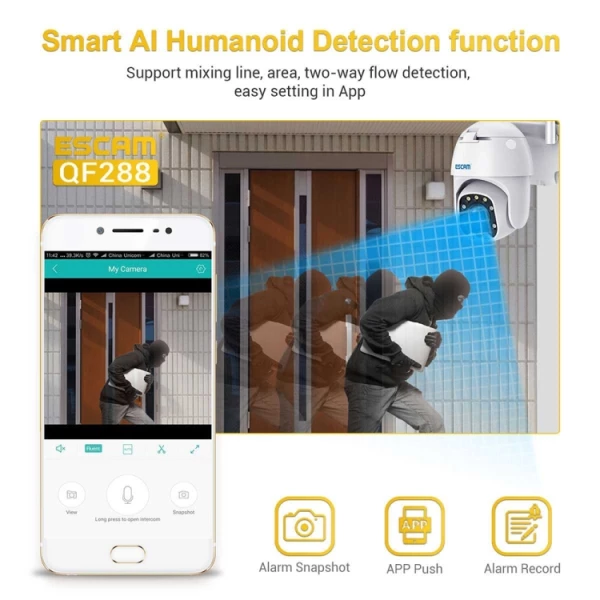 ESCAM QF288 HD 3MP PAN / Tilt / Zoom AI Humanoid Detection WiFi IP Camera, Support Night Vision / TF Card / Two-way Audio - Bild 12