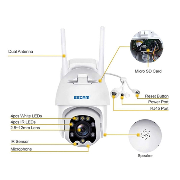 ESCAM QF288 HD 3MP PAN / Tilt / Zoom AI Humanoid Detection WiFi IP Camera, Support Night Vision / TF Card / Two-way Audio - Bild 6