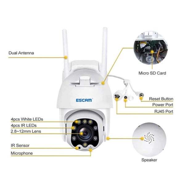 ESCAM QF288 HD 3MP PAN / Tilt / Zoom AI Humanoid Detection WiFi IP Camera, Support Night Vision / TF Card / Two-way Audio - Bild 6