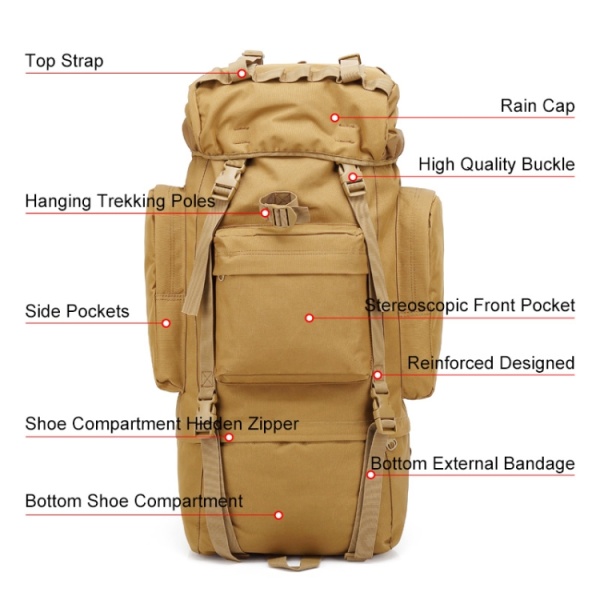 J006 Vattentät Ryggsäck 65L | MOLLE - Bild 5